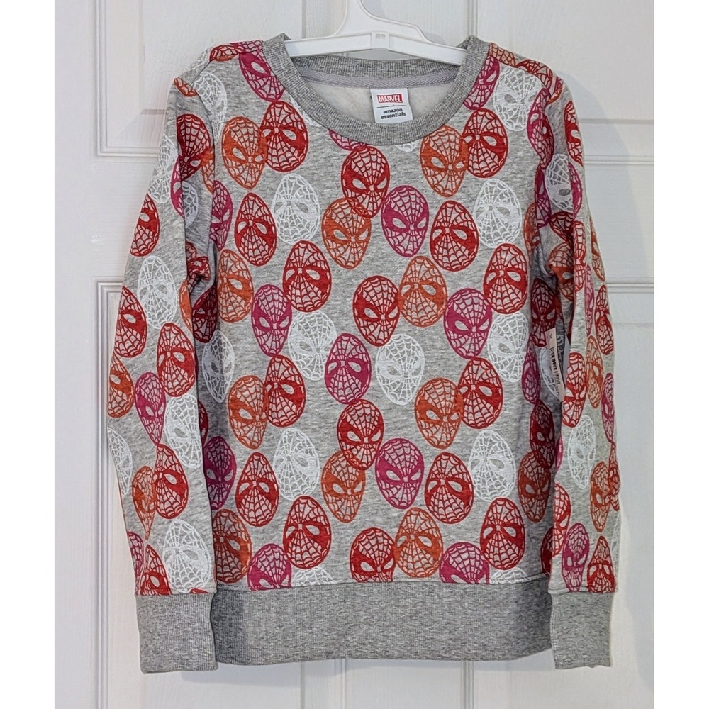 Marvel Amazon Essentials Spiderman Gray‎ All Over Print Sweatshirt Size M 8 NWT